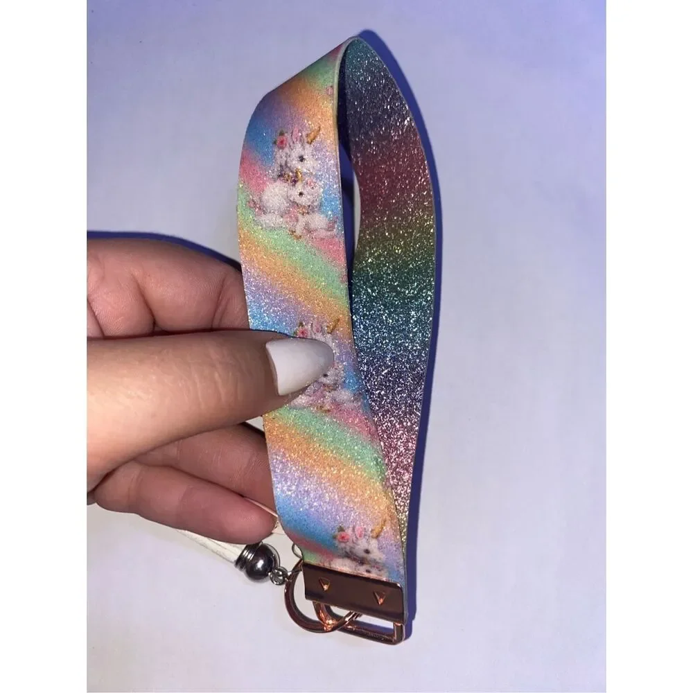 ☀️3/$9☀️ Unicorn Rainbow Faux Leather Keychain Wristlet